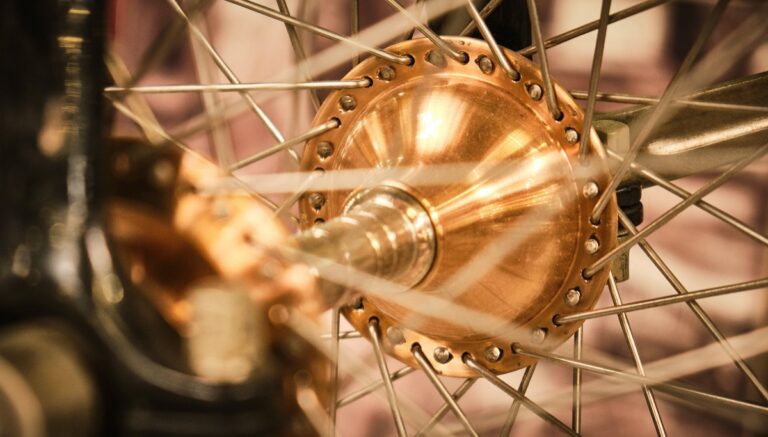 Close up of copper wheel and spokes